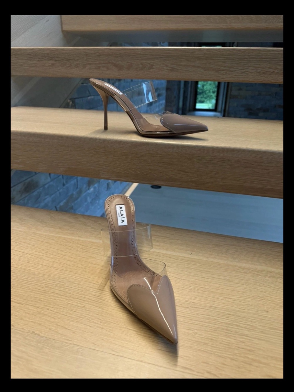 New Alaia Nude Patent Pointed-Toe PVC Strap  Mule